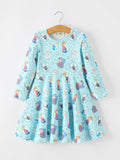 Girls Winter Portrait Print Long Sleeve Twirl Dress