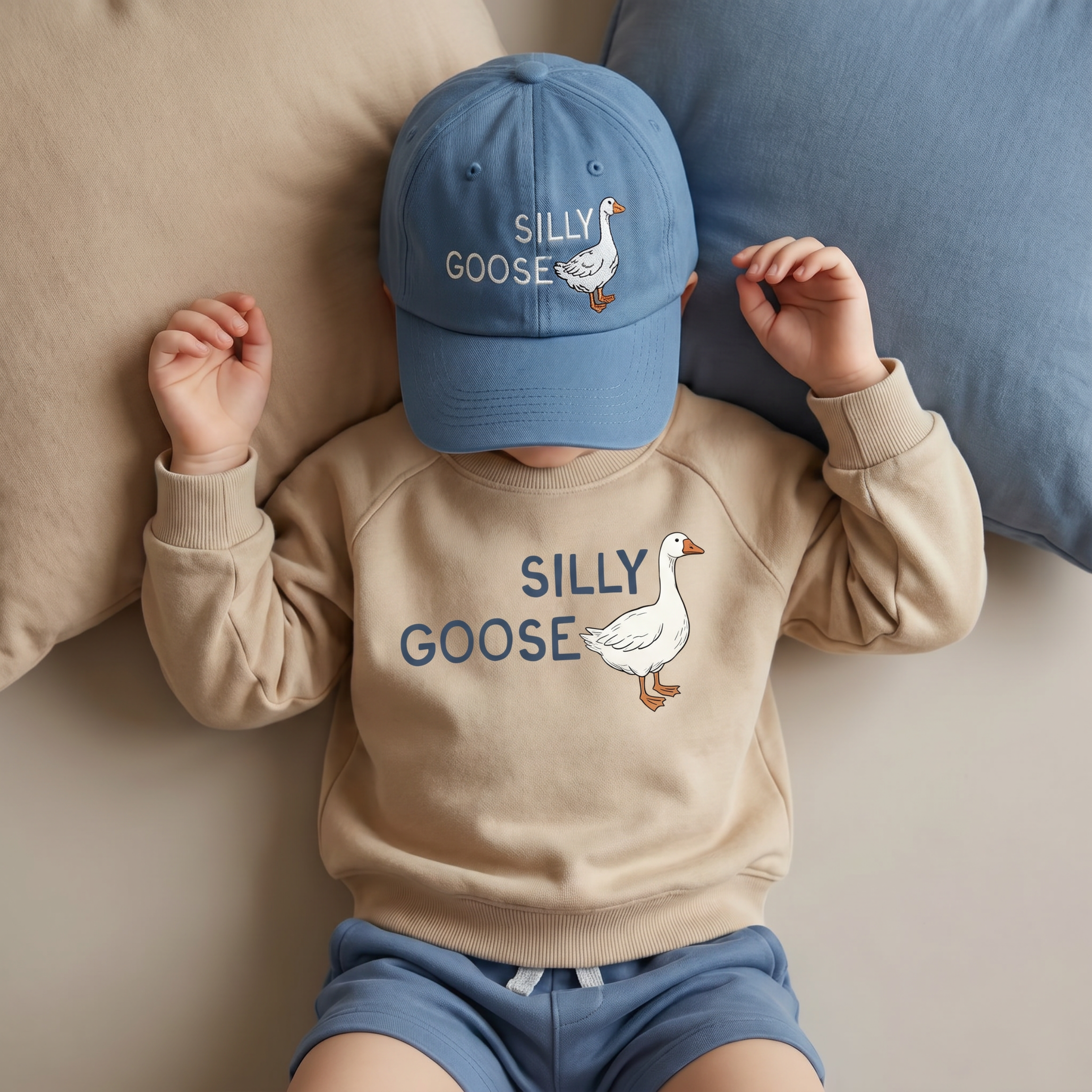 Silly Goose Embroidered Kids Cotton Dad Cap — Navy: Navy / One Size