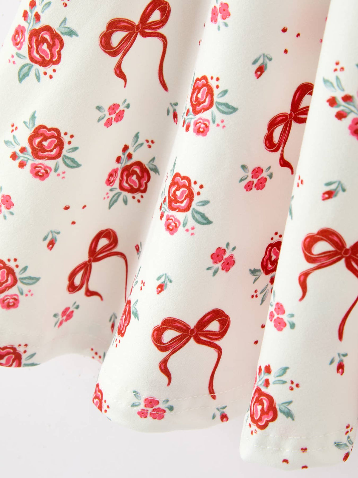 Red Rose Bow Print Twirl Girls Dress