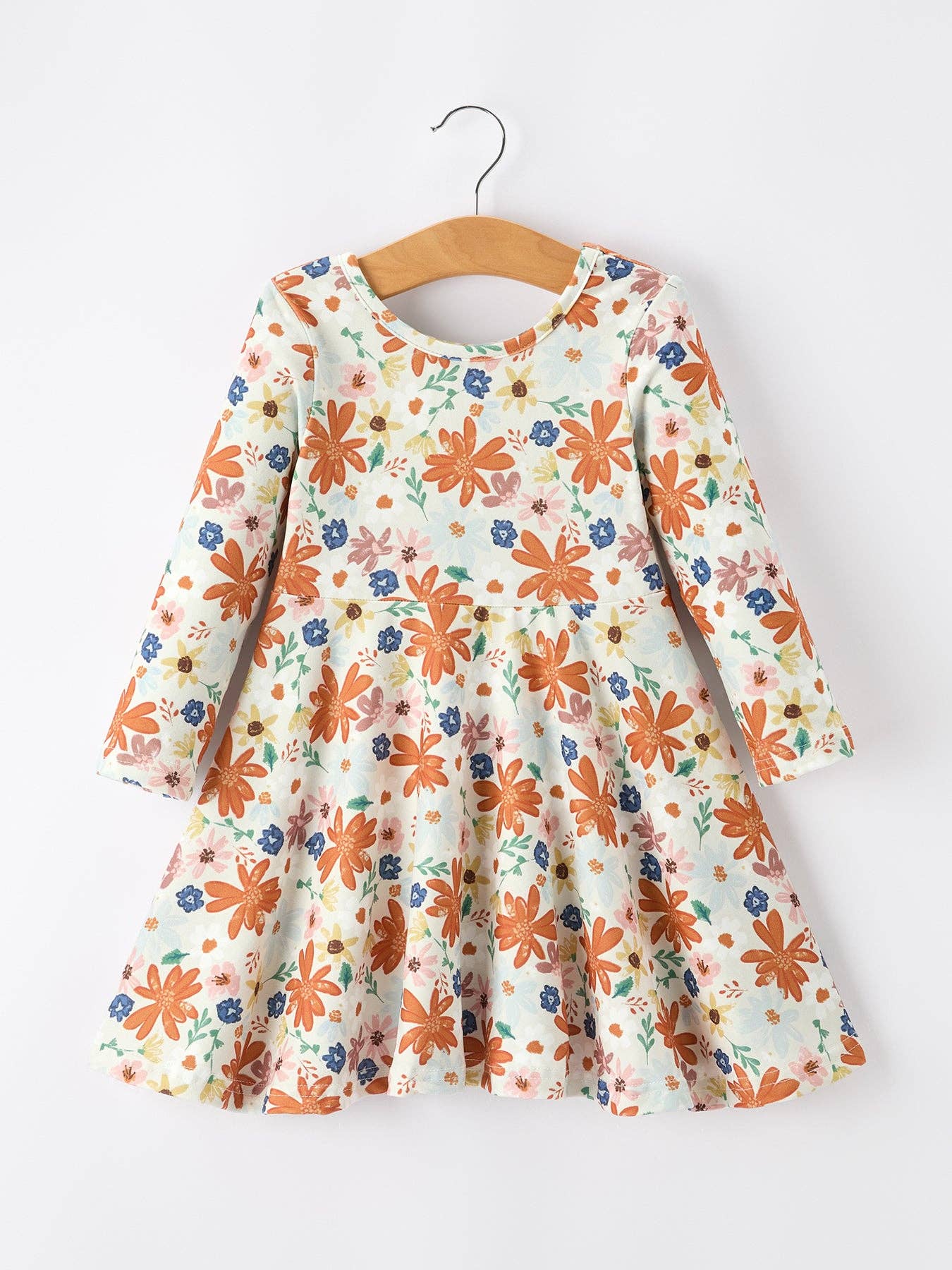 Fall Floral Girls Dress Long Sleeve Twirl Dress