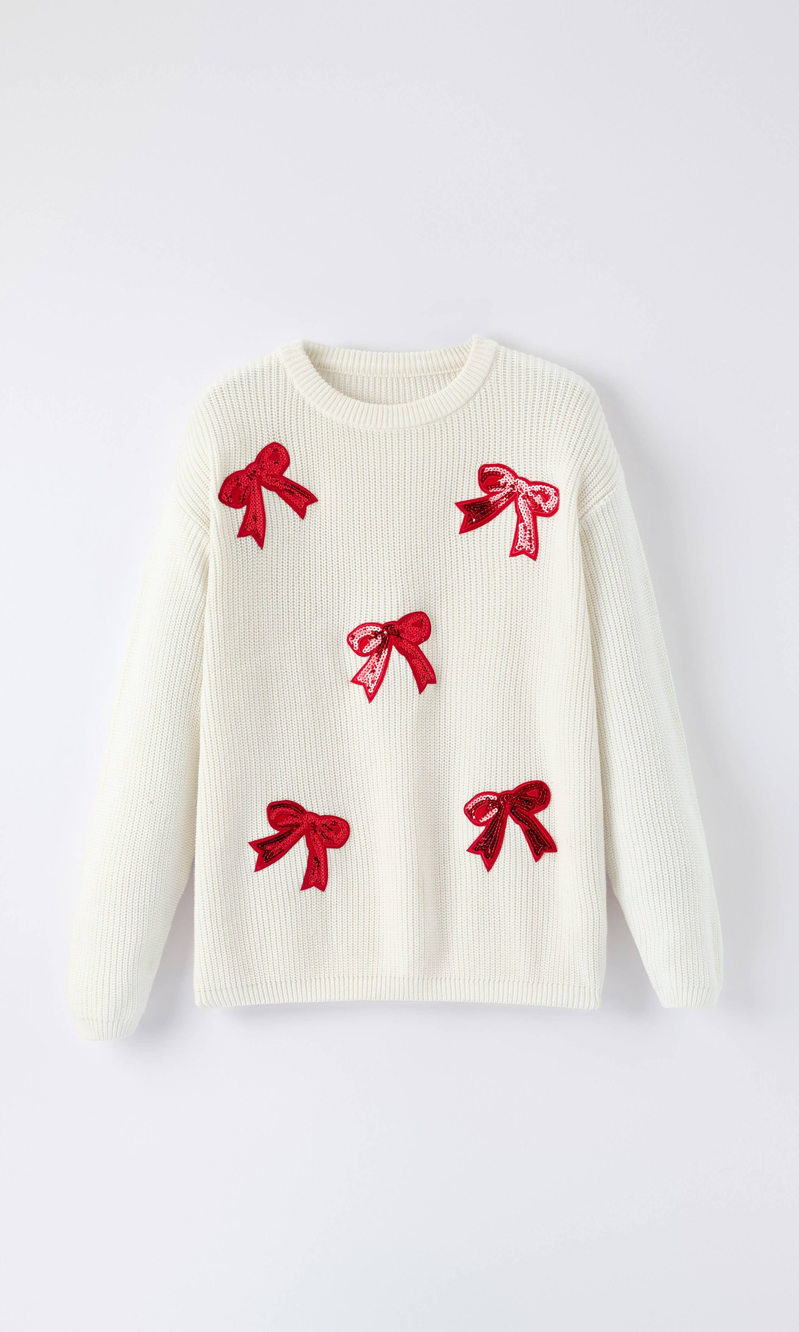 Winter Girls Bow Sequins Pullover Sweater