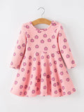 Girls Thanksgiving Girls Pink Pumpkin Print Twirl Dress