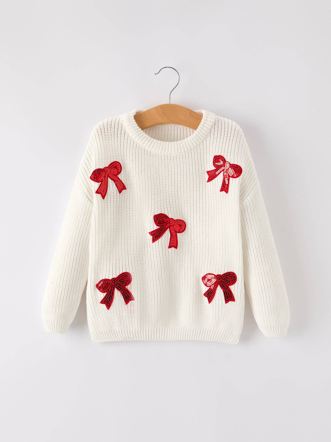 Winter Girls Bow Sequins Pullover Sweater