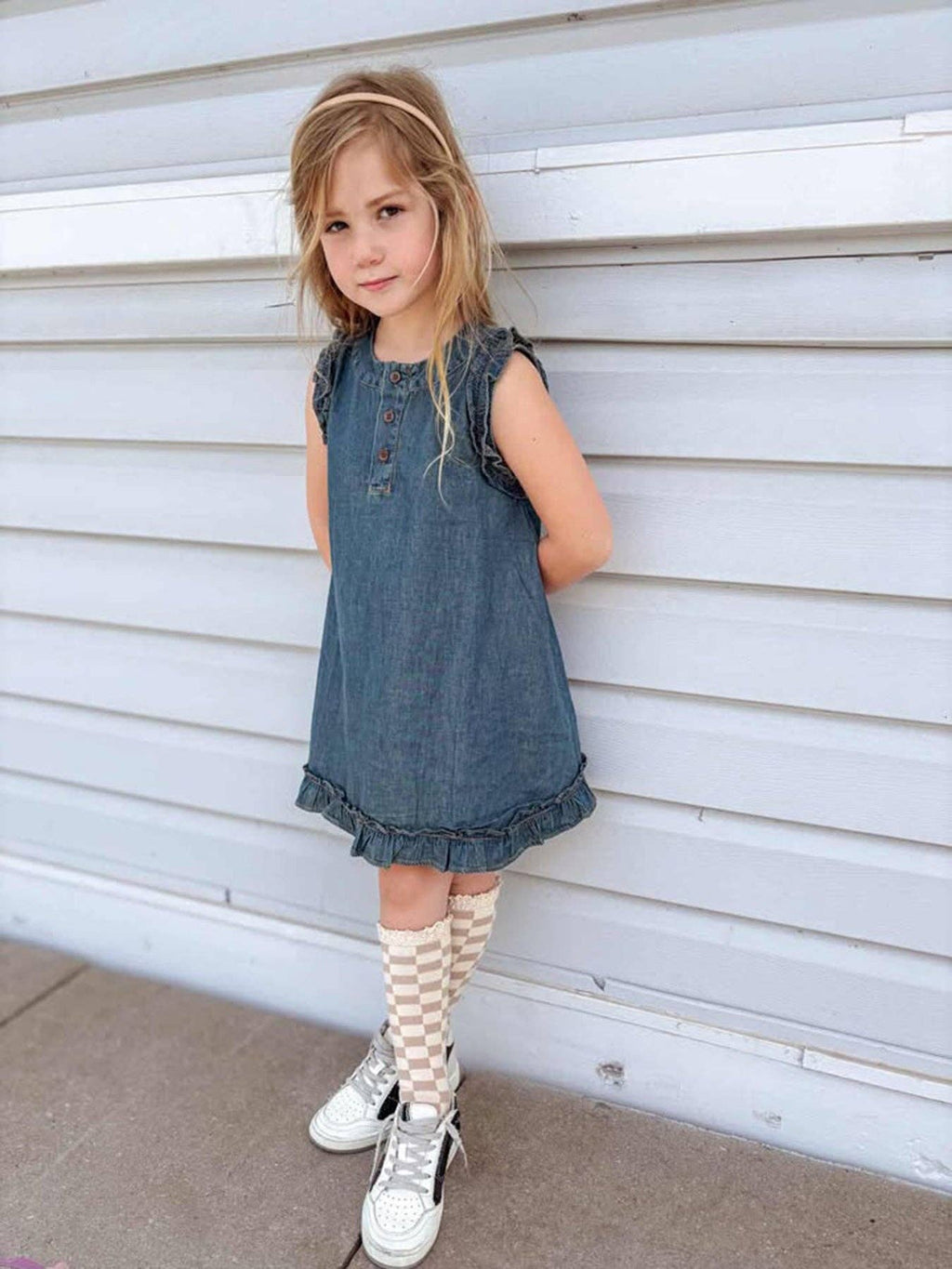 Vintage Denim Ruffle Girls Dress