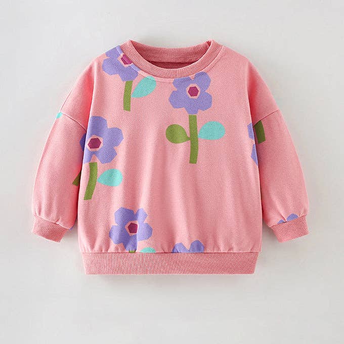 Floral Print Cotton Sweatshirt Casual Style