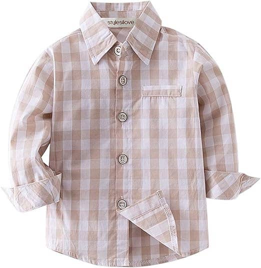 Beige & White Plaid Cotton Button-Down Shirt
