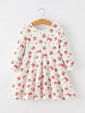 Red Rose Bow Print Twirl Girls Dress
