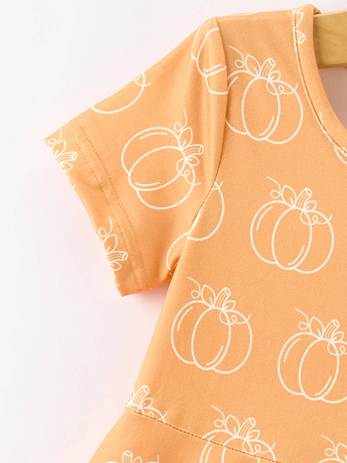 Girls Fall Pumpkin Print Short Sleeve Twirl Dress