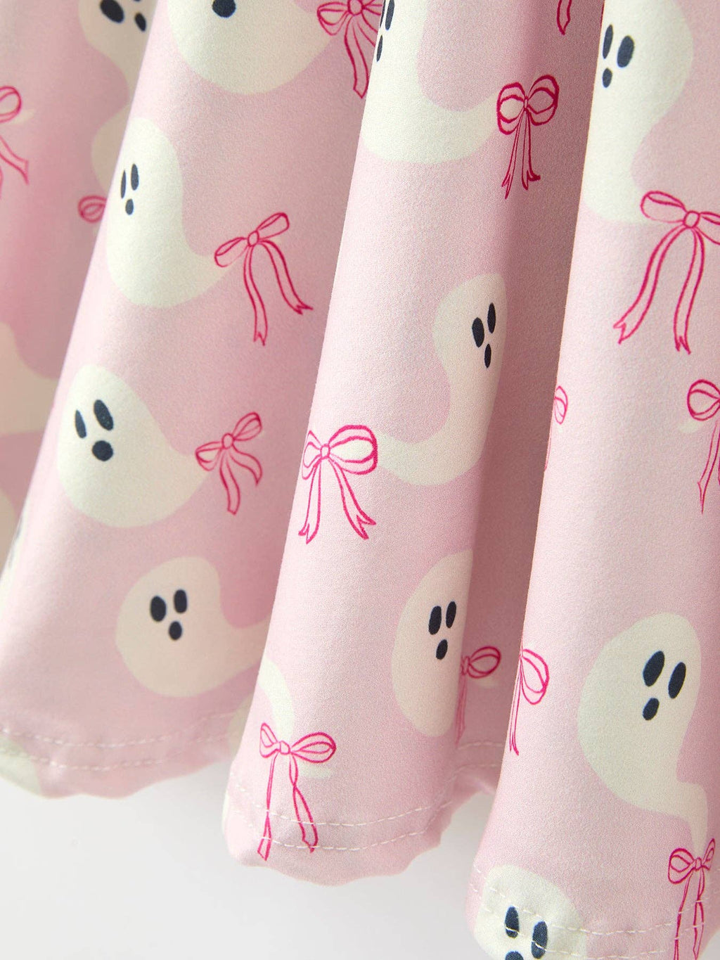 Halloween Ghost Bow Print Girls Long Sleeve Twirl Dress