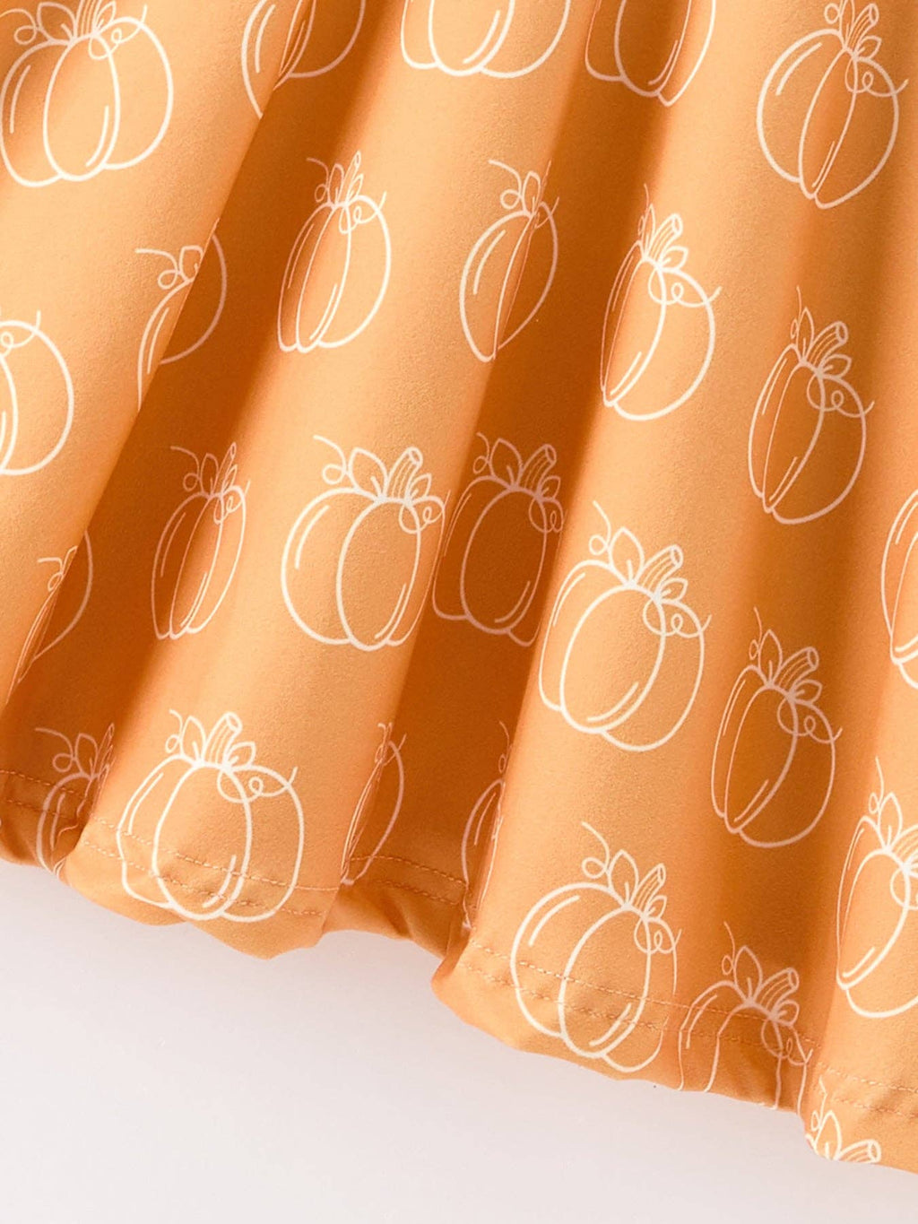 Girls Fall Pumpkin Print Short Sleeve Twirl Dress