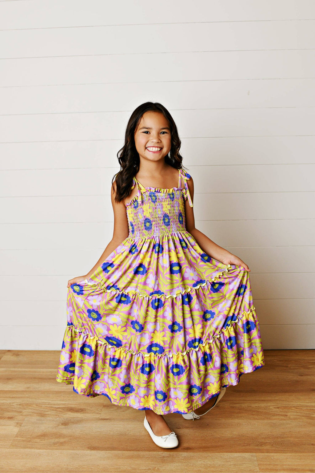 Kids Leilani Lavender Floral Tiered Summer Maxi Dress