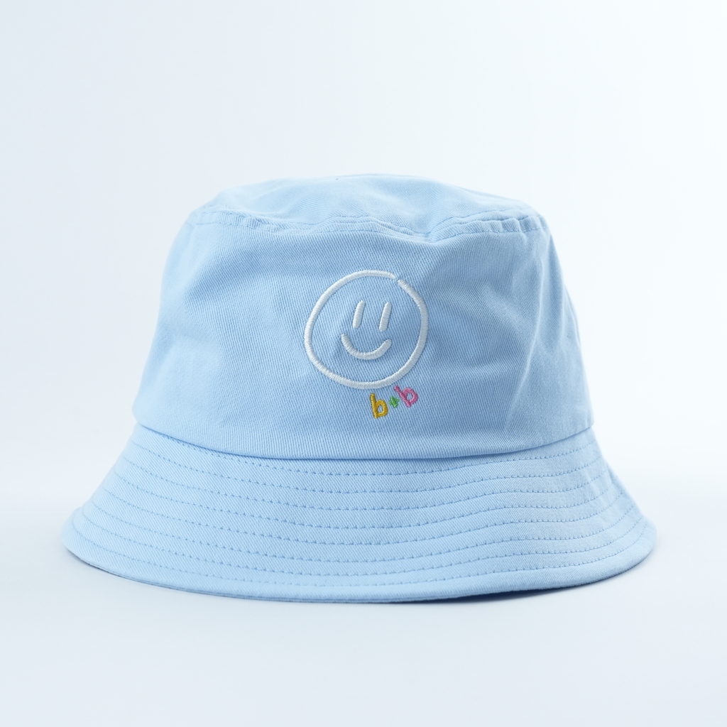 Smiley Cotton Twill Kids Bucket Hat: Sky Blue (Ages 2-8)
