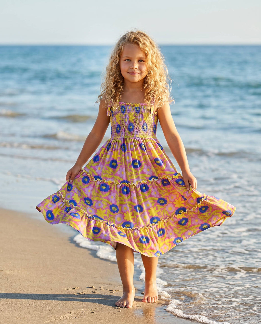 Kids Leilani Lavender Floral Tiered Summer Maxi Dress