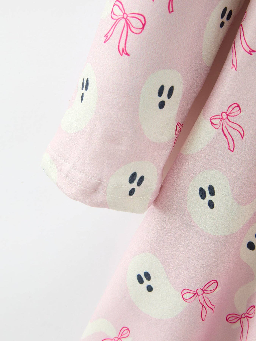 Halloween Ghost Bow Print Girls Long Sleeve Twirl Dress