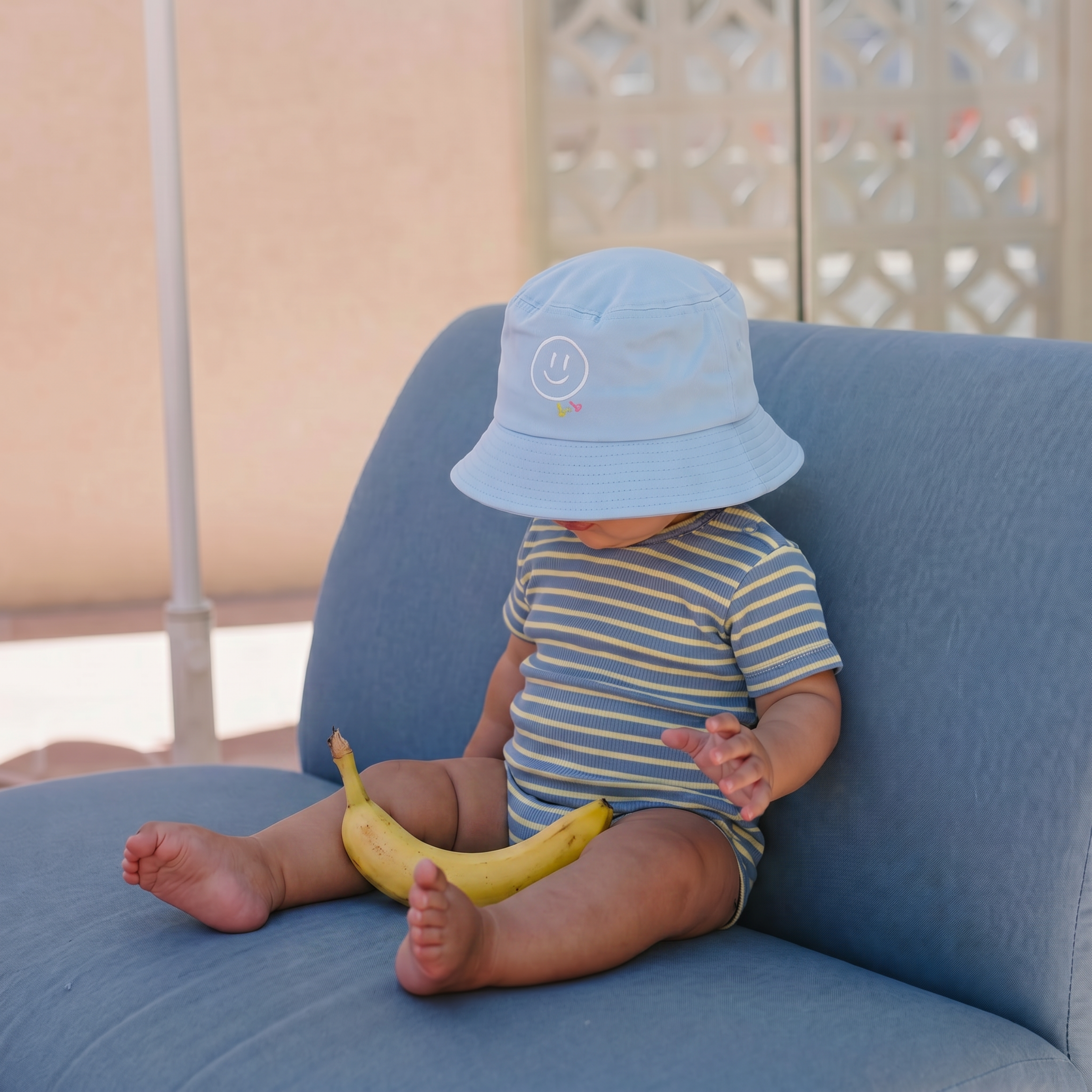 Smiley Cotton Twill Baby + Kids Bucket Hat: Sky Blue / Small (0-24 months)