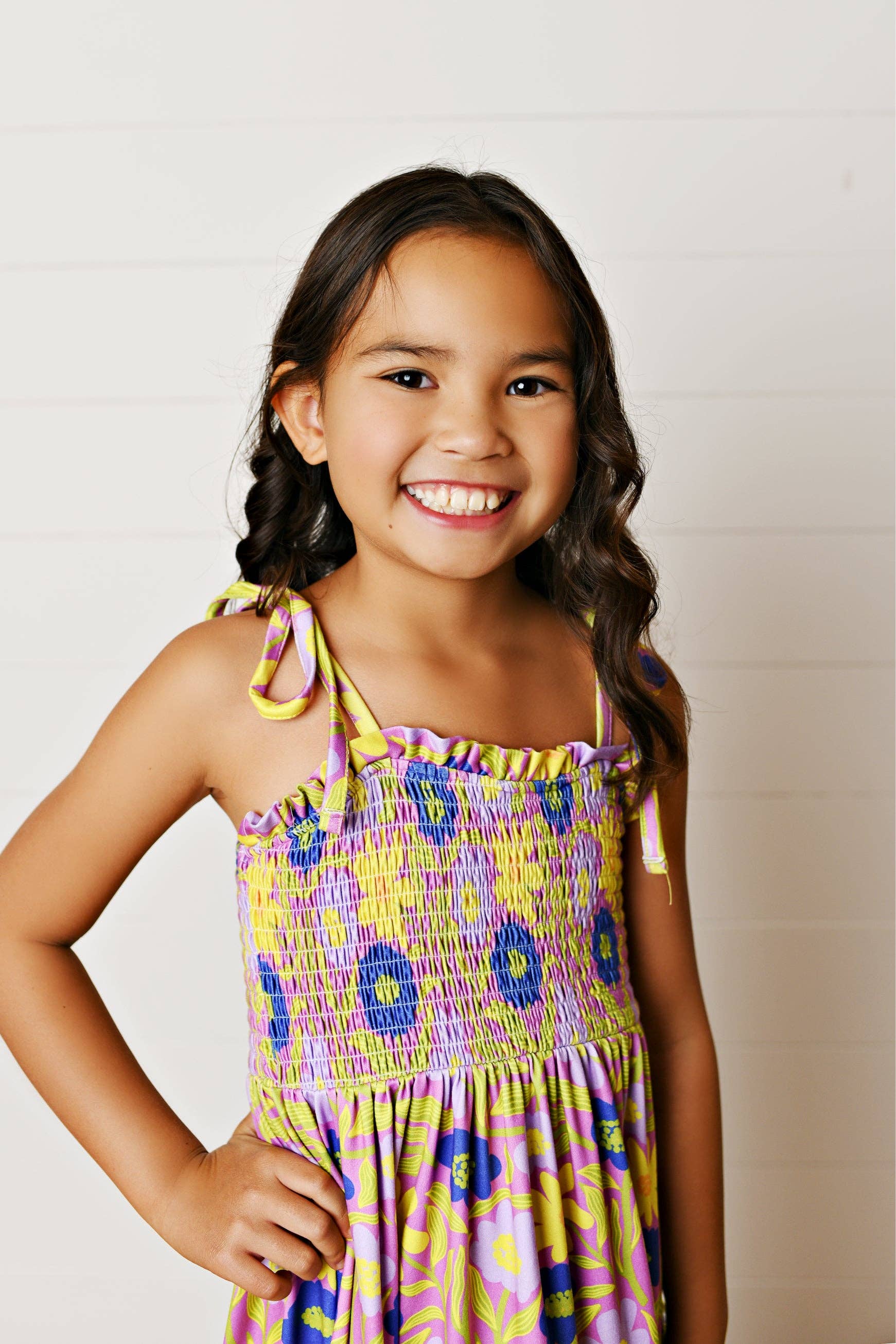 Kids Leilani Lavender Floral Tiered Summer Maxi Dress