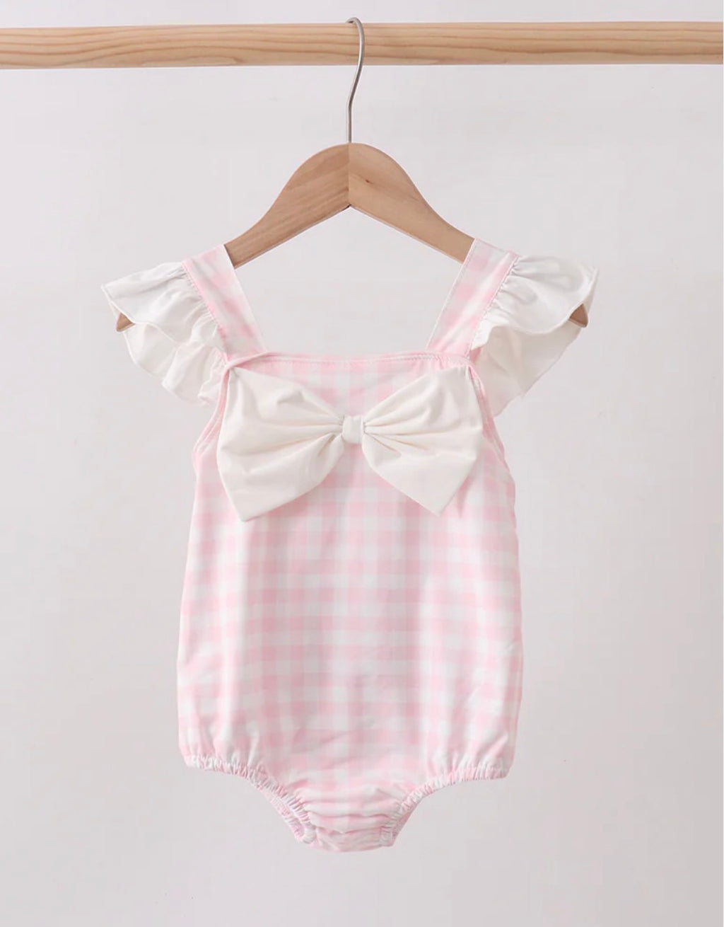 Pink Plaid Bow UPF Swim One Piece
