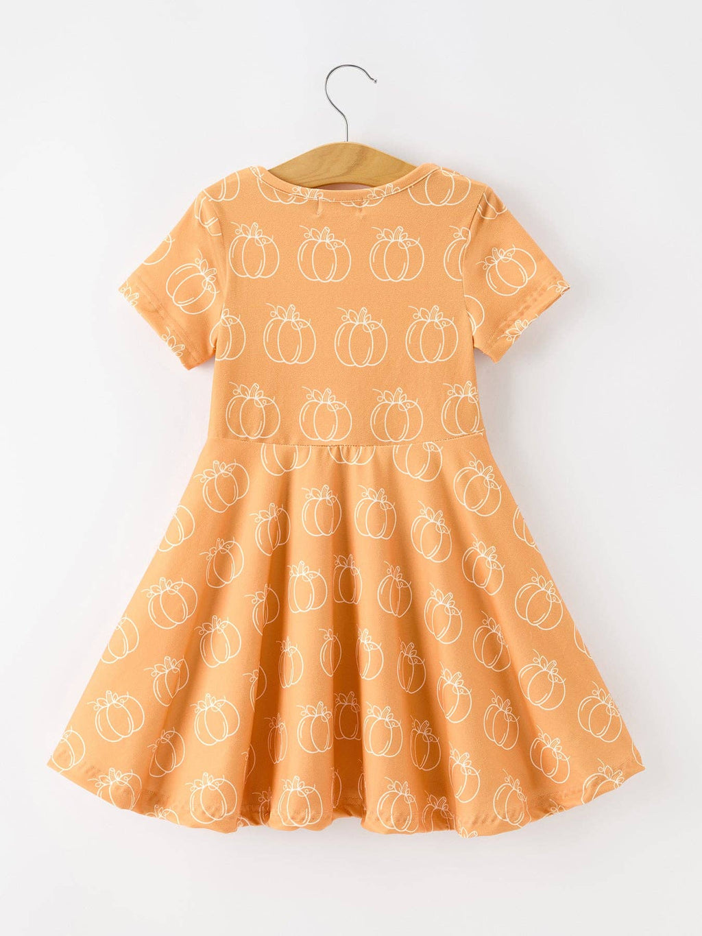 Girls Fall Pumpkin Print Short Sleeve Twirl Dress