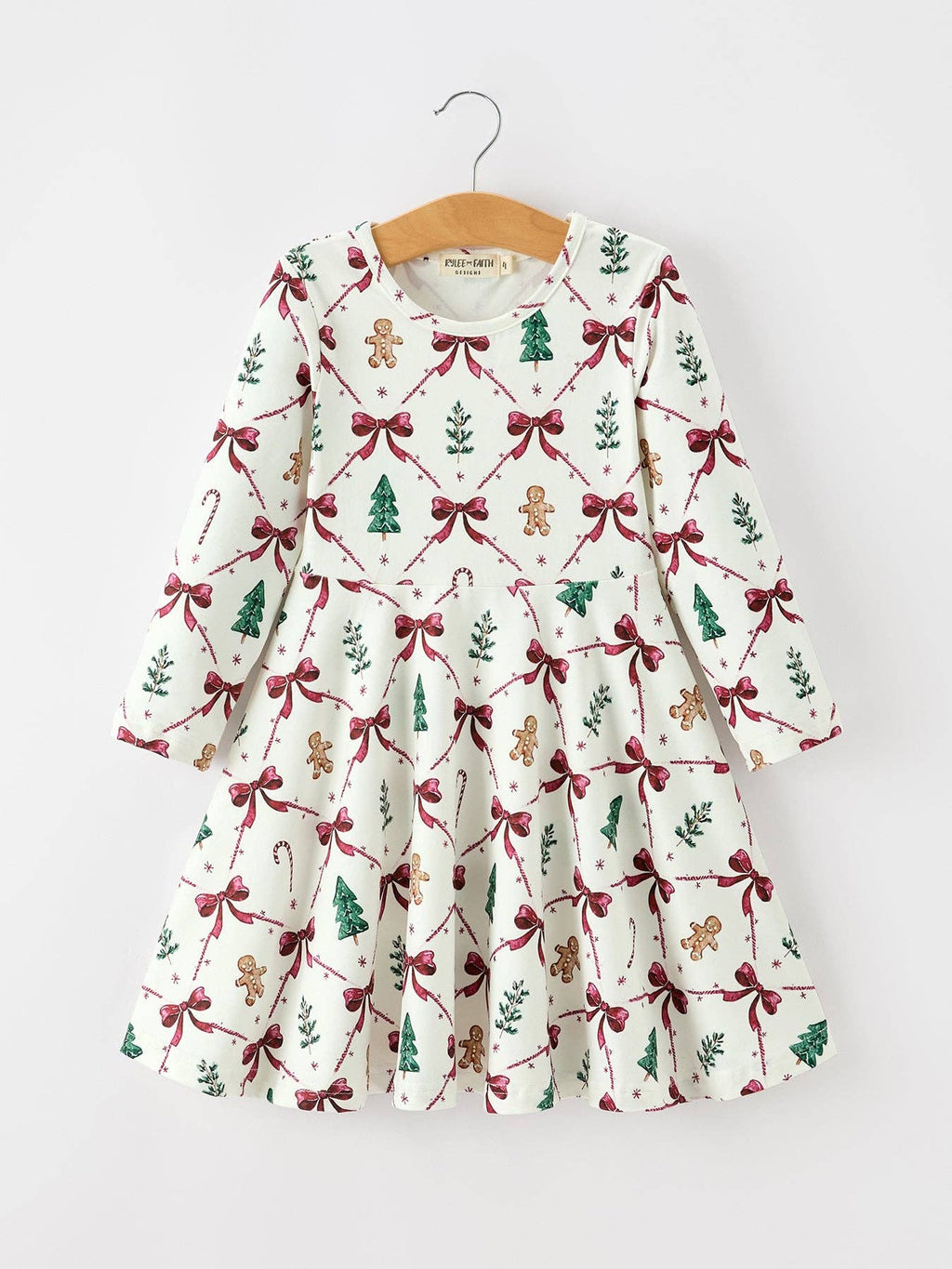 Christmas Bow and Gingerbread Print Girls Twirl Dress