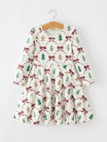 Christmas Bow and Gingerbread Print Girls Twirl Dress