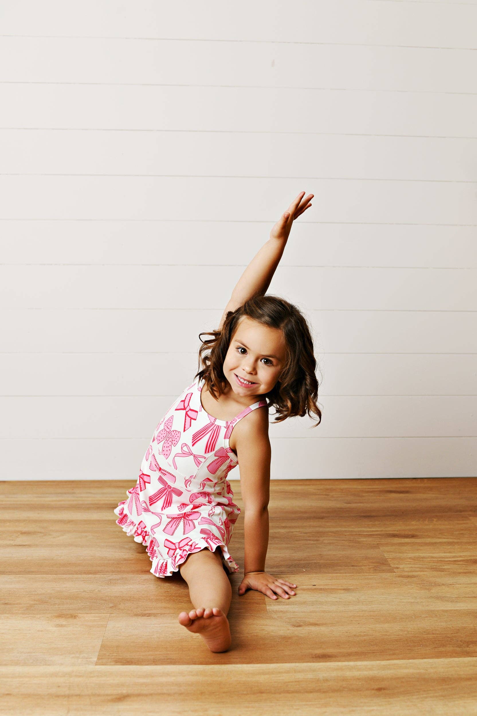 Girls White & Pink Bow Athletic Active Sport Ruffle Dress