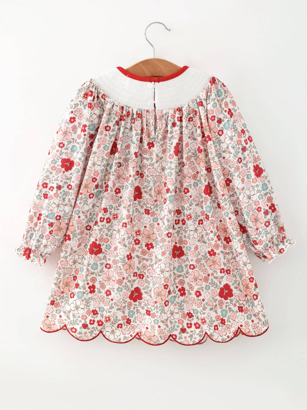 Christmas Red Floral Girls Dress Candy Cane Bow Embroidery Dress