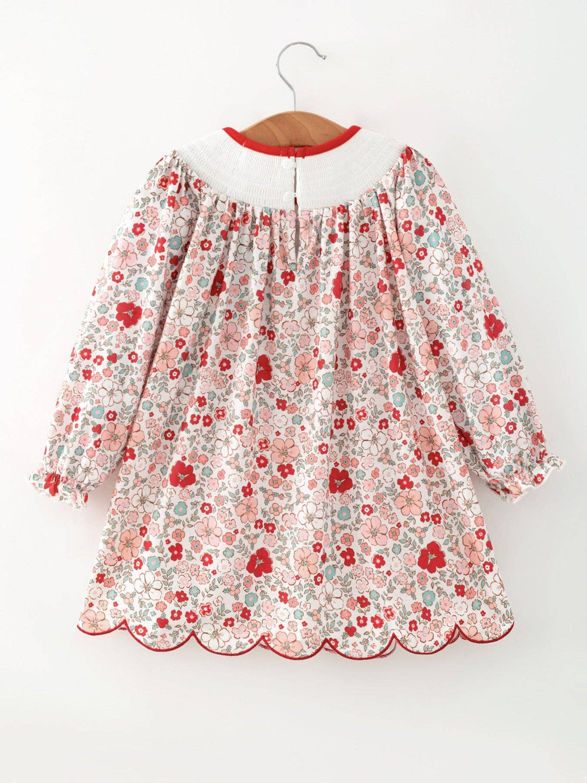 Christmas Red Floral Girls Dress Candy Cane Bow Embroidery Dress