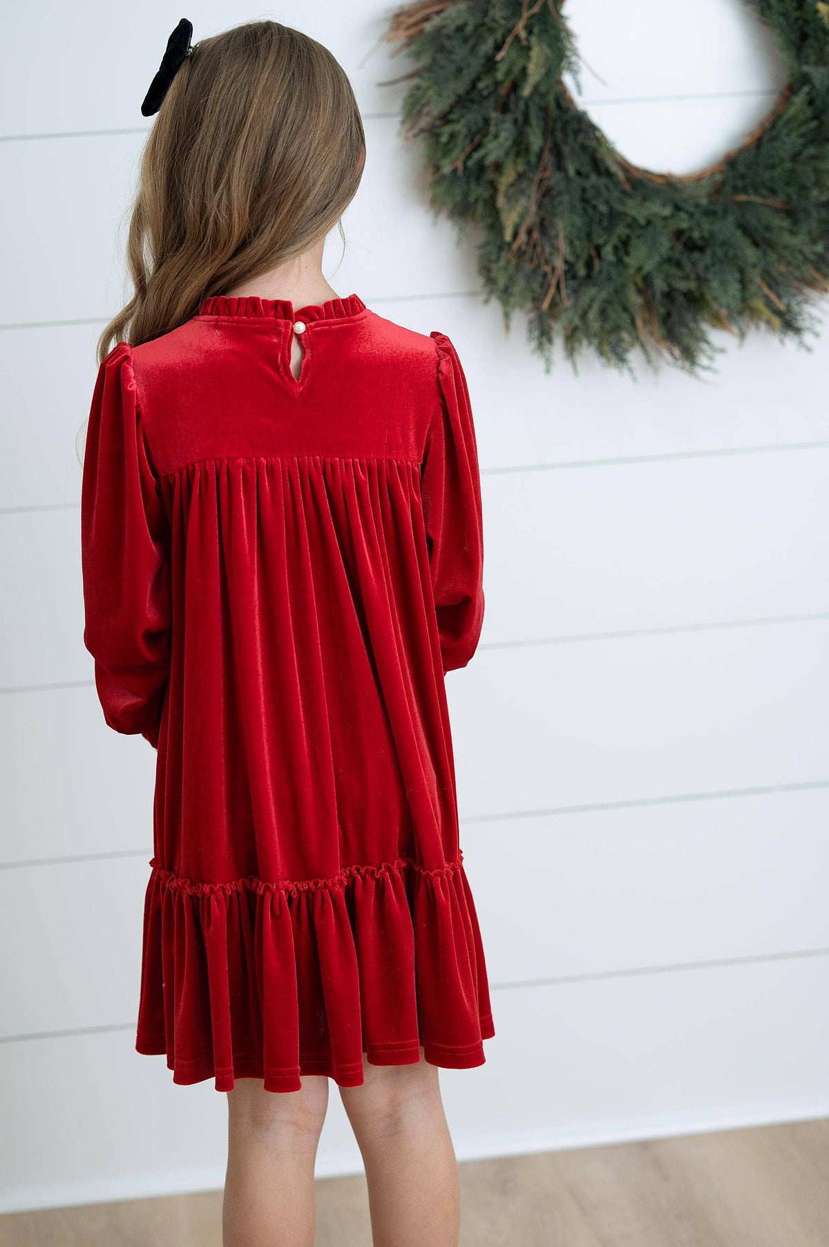 Girls Alexa Red Smocked Velvet Fancy Holiday Party Dress
