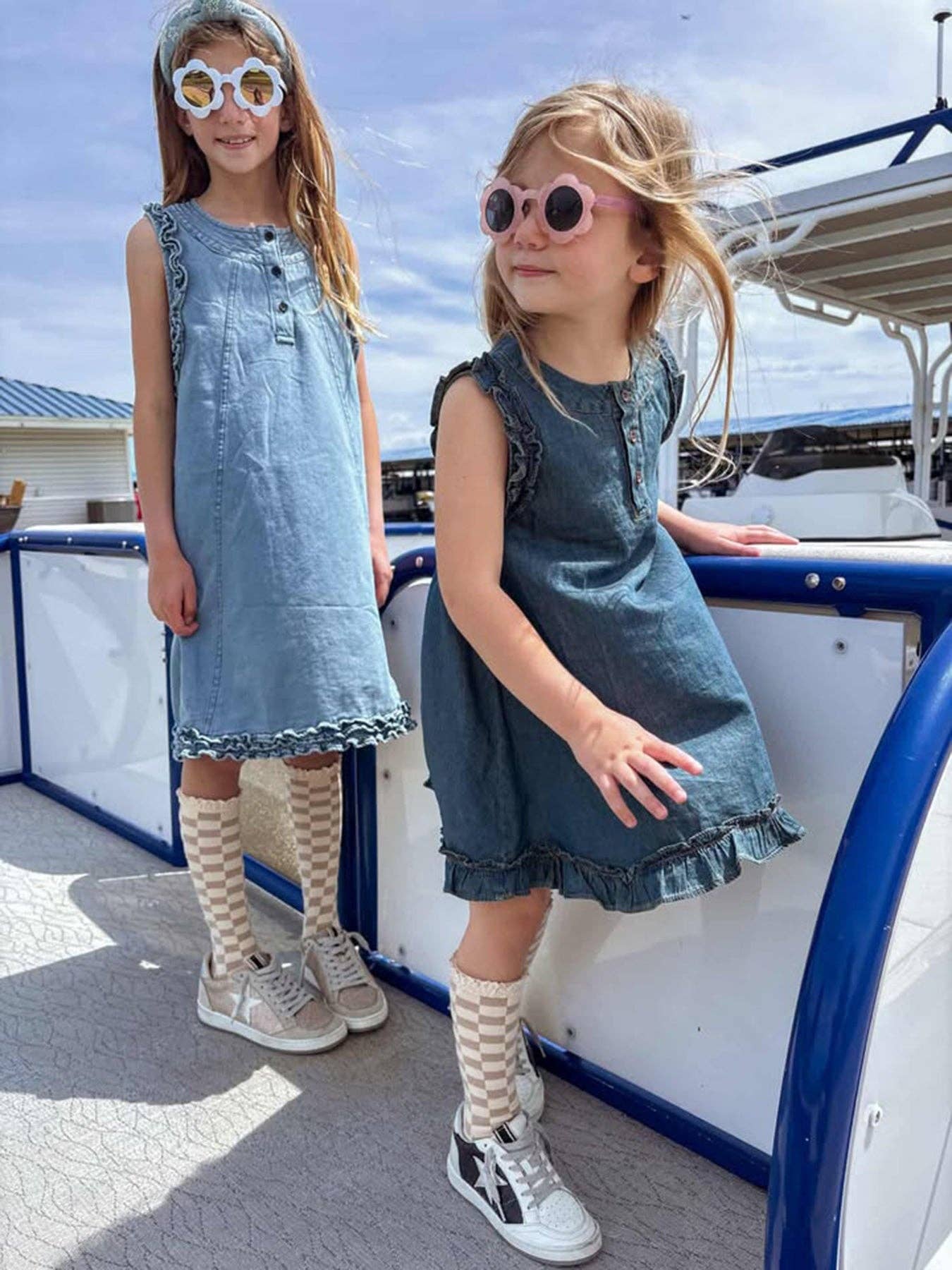 Vintage Denim Ruffle Girls Dress