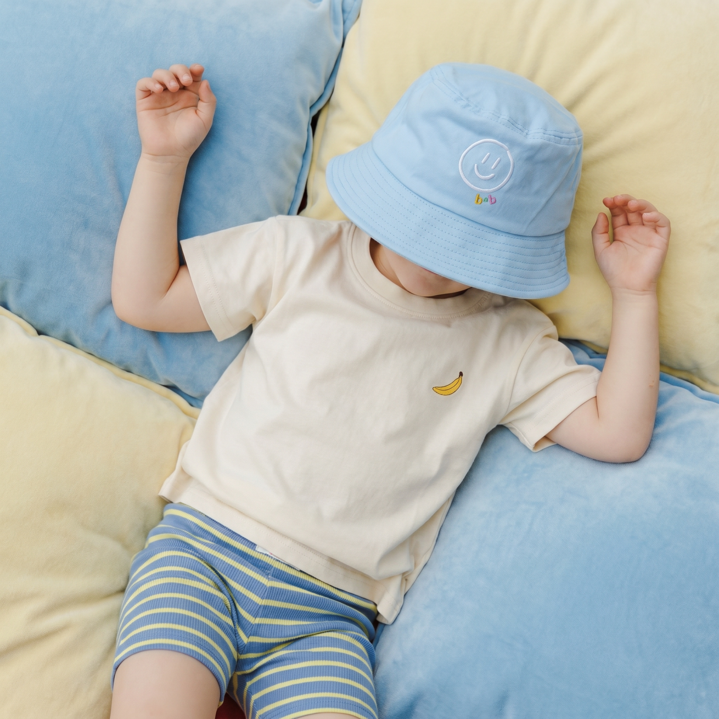 Smiley Cotton Twill Kids Bucket Hat: Sky Blue (Ages 2-8)