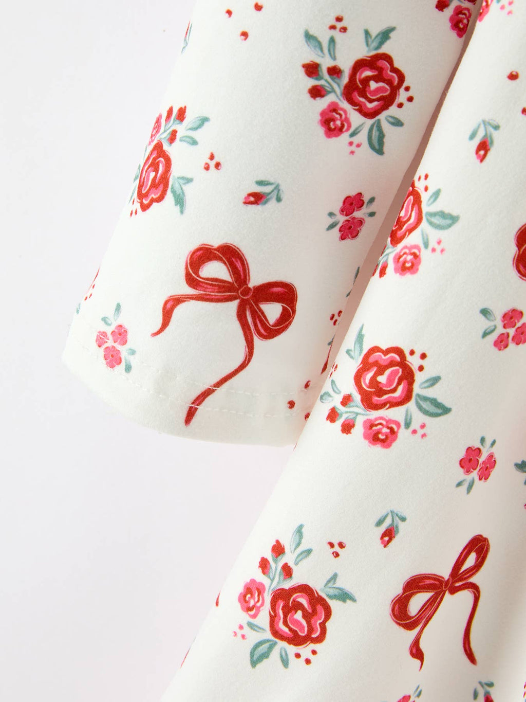 Red Rose Bow Print Twirl Girls Dress